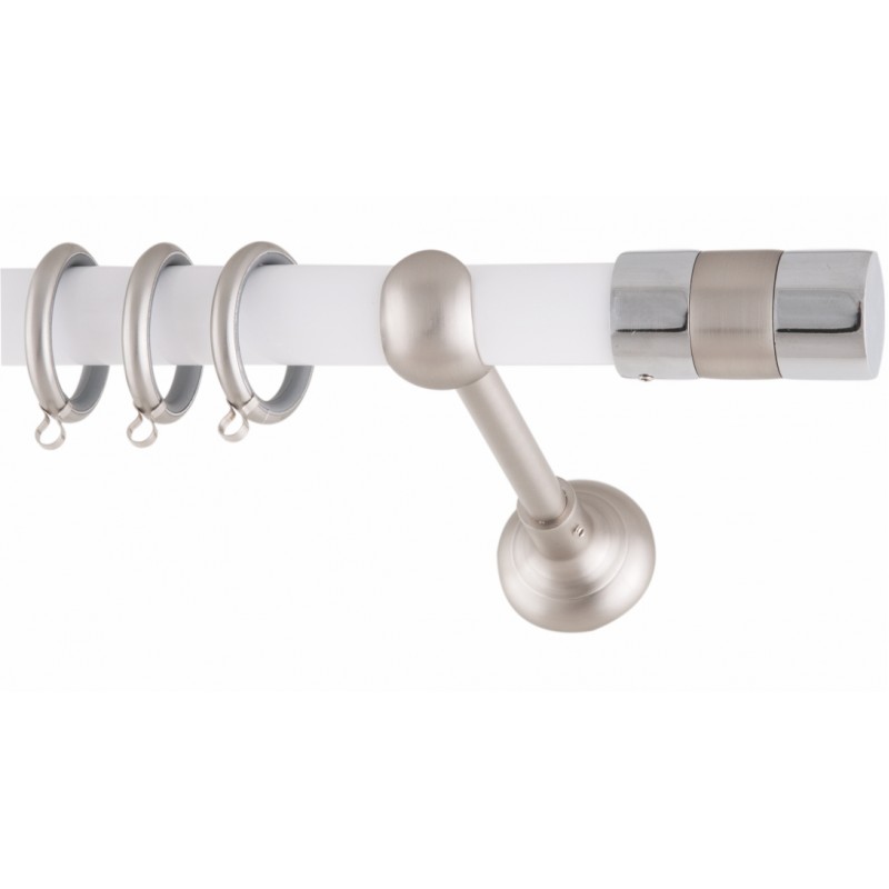 CURTAIN WOOD DIVA Φ25 FRANS WHITE WITH NICKEL SATINE ACCESSORIES CURTAIN RODS