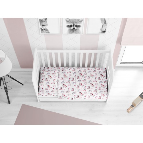 Crib Sheets (Set of 3pcs) Unicorn 108 White-Pink Dimcol