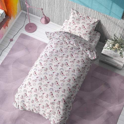 Quilt Single Unicorn 108 White-Pink Dimcol