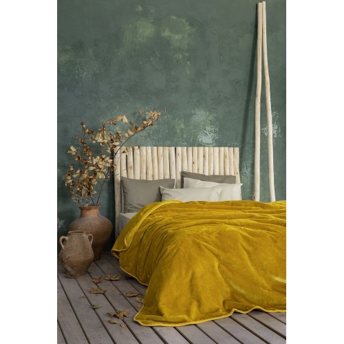 Velvet Blanket Moni 160x220 Coperta - Mustard Beige Nima Home