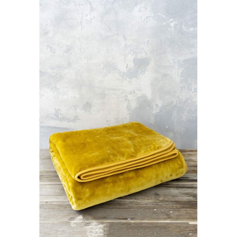 Extra Double Velvet Blanket 220x240 Coperta - Mustard Beige Nima Home